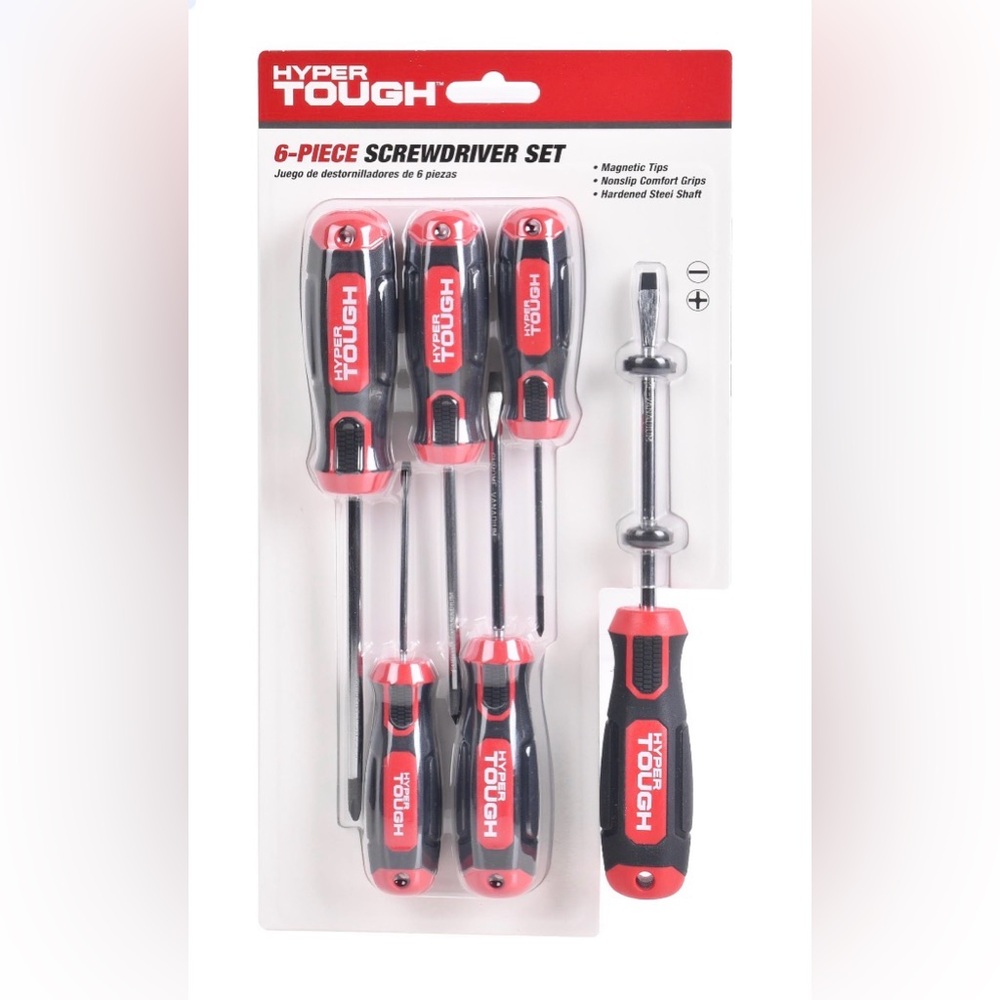 Hyper Tough 6 Piece Screwdriver Set with Red and Black Handles NEW